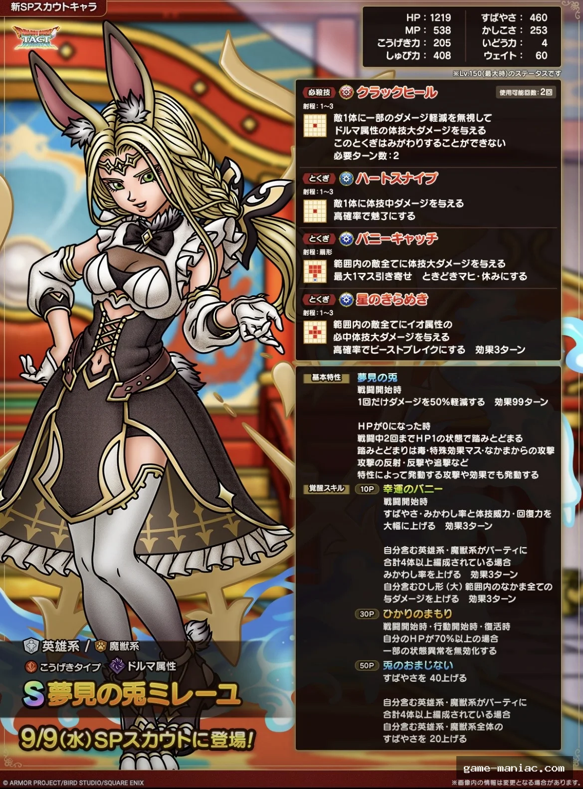 夢見の兎ミレーユのパラメータ